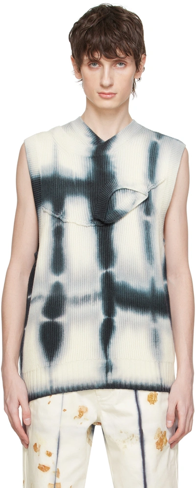 Feng Chen Wang Navy & White Layered Collar Vest In Drak Blue/ Beige