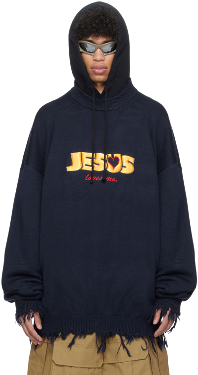 Vetements Navy 'jesus Loves You' Sweater