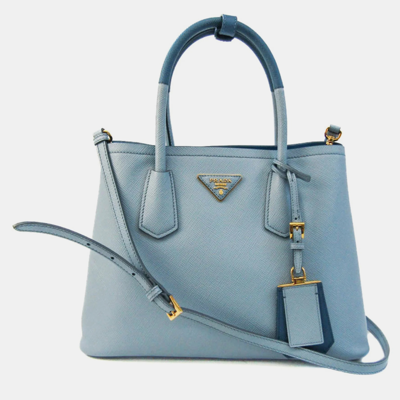 Pre-owned Prada Blue Saffiano Leather Small Cuir Tote Bag