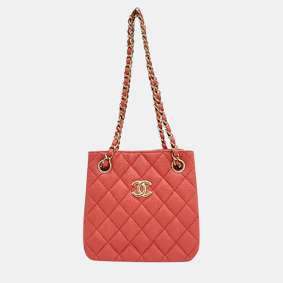 Pre-owned Chanel Caviar Chain Bucket Bag In Orange