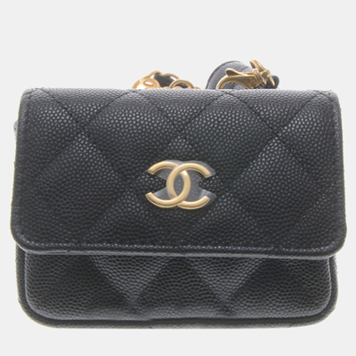 Pre-owned Chanel Caviar Chain Belt Bag In Black
