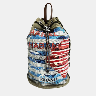 Pre-owned Chanel Fabric Sequins Multicolour Cuba Backpack In Multicolor
