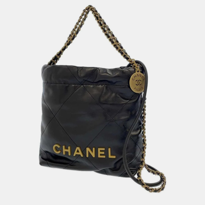 Pre-owned Chanel Black Leather Mini 22 Hobo Bag