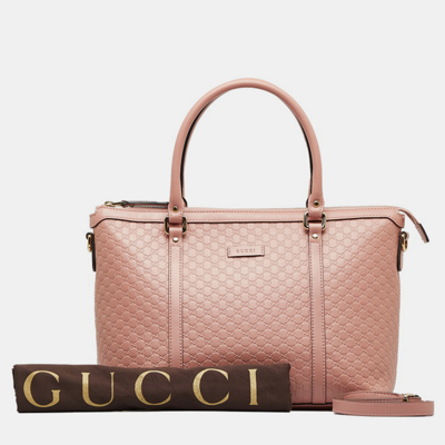 Pre-owned Gucci Pink Microssima Leather Handle Bag