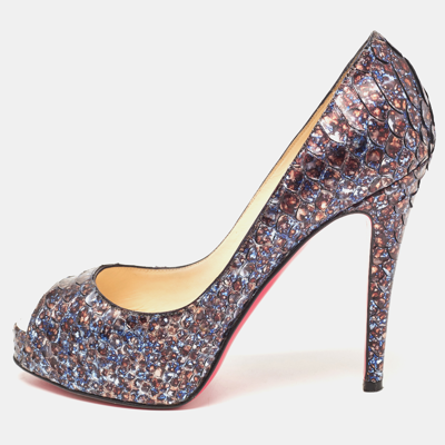 Pre-owned Christian Louboutin Blue/brown Python Very Prive Pumps Size 36.5