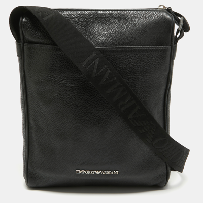 Pre-owned Emporio Armani Black Leather Messenger Bag