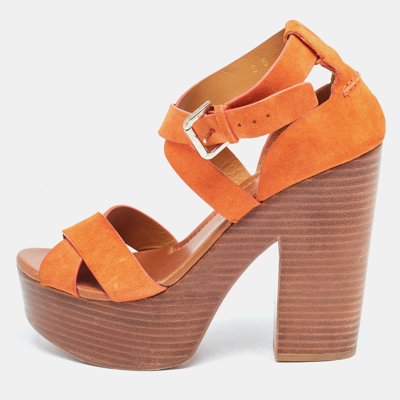 Pre-owned Ralph Lauren Orange Suede Alannah Sandals Size 38