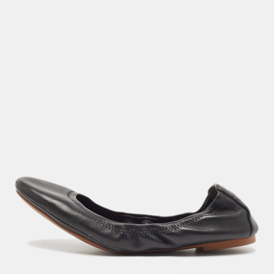 Pre-owned Tory Burch Black Leather Scrunch Ballet Flats Size 38.5