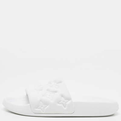 Pre-owned Louis Vuitton White Rubber Monogram Rubber Flat Slides Size 41