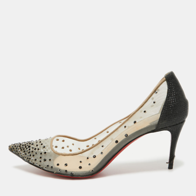 Pre-owned Christian Louboutin Mesh Follies Strass Embellished Pointed Pumps Size 36.5 In Beige