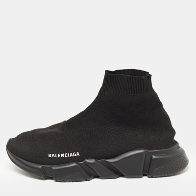 Pre-owned Balenciaga Black Knit Fabric Speed Trainer High Top Trainers Size 43