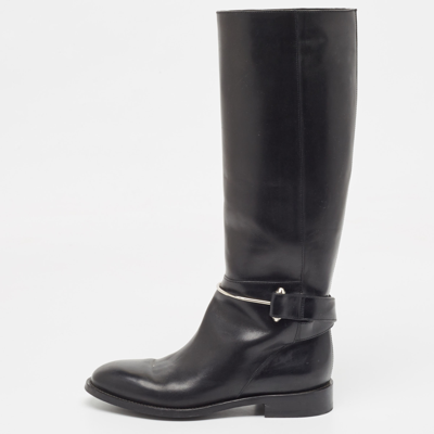 Pre-owned Balenciaga Black Leather Knee Length Boots Size 37