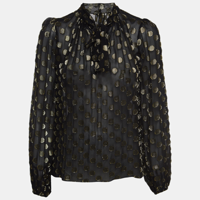 Pre-owned Dolce & Gabbana Black/gold Dotted Lurex Silk High Neck Top S