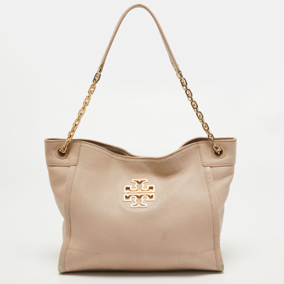 Pre-owned Tory Burch Light Pink Leather Small Britten Slouchy Tote