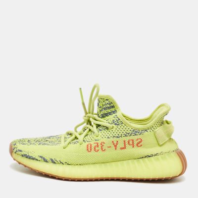 Pre-owned Yeezy X Adidas Yellow/blue Knit Fabric Boost 350 V2 Semi Frozen Yellow Sneakers Size 40