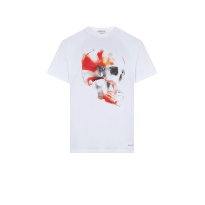 Alexander Mcqueen Obscured Skull Crewneck T-shirt In White/red/black
