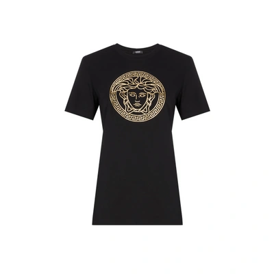 Versace Embellished Medusa Logo T-shirt In Black