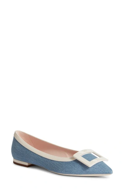 Roger Vivier Gommettine Buckle Pointed Toe Ballet Flat In Blue