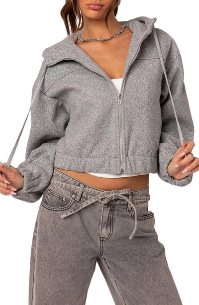 Edikted Textured Crop Hoodie In Gray Melange