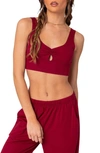 EDIKTED JAYLA RUCHED CUTOUT CROP TOP
