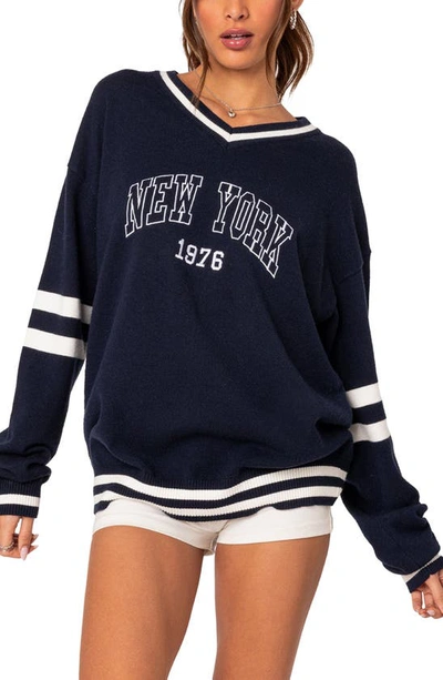 Edikted Women's 90s In New York Oversized Sweater In Navy