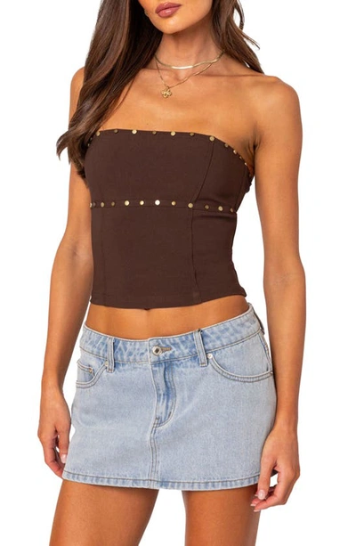 Edikted Women's Darcy Studded Lace Up Corset Top In Brown