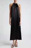 Loulou Studio Morene Silk Blend Halter Neck Long Dress In Black