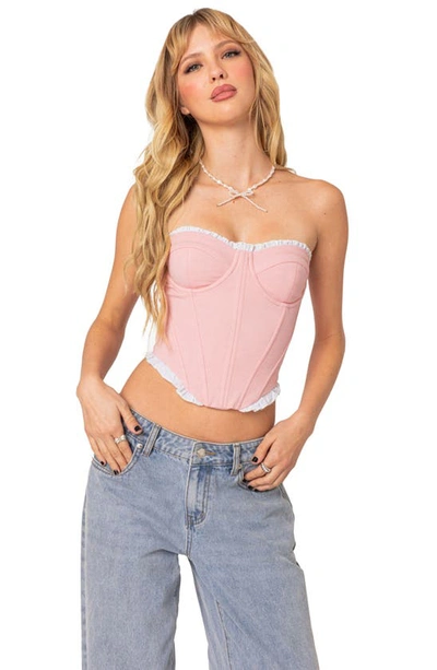 Edikted Women's Tempting Textured Ruffle Hem Corset Top In Light-pink