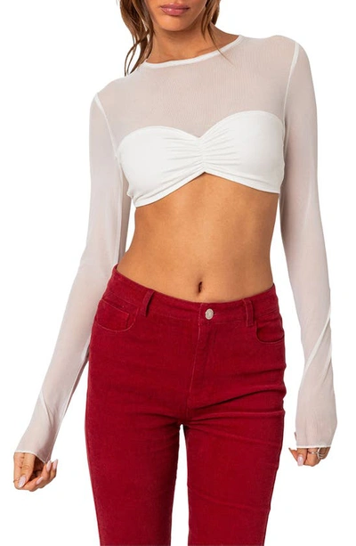 Edikted Women's Night Out Sheer Crop Top In White