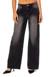 Edikted Magda Low Rise Wide Leg Jeans In Black-washed
