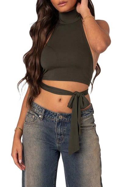 EDIKTED HAMLIN WRAP TIE HALTER NECK CROP TOP