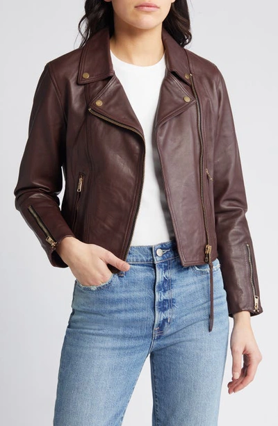 Allsaints Neve Shrunken Slim Leather Biker Jacket In Oxblood Red