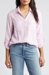 Beachlunchlounge Kaylee Heart Stripe Long Sleeve Button-up Shirt In Pink Sunset