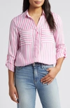 BEACHLUNCHLOUNGE KAIA STRIPE LONG SLEEVE BUTTON-UP SHIRT