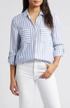 BEACHLUNCHLOUNGE KAIA STRIPE LONG SLEEVE BUTTON-UP SHIRT