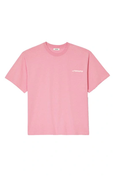 Sandro Mens Roses Logo-patch Short-sleeves Cotton-jersey T-shirt In Pink