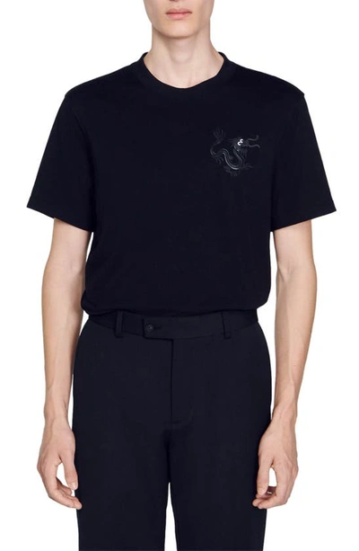 Sandro Short Sleeve Crewneck Dragon Tee In Black