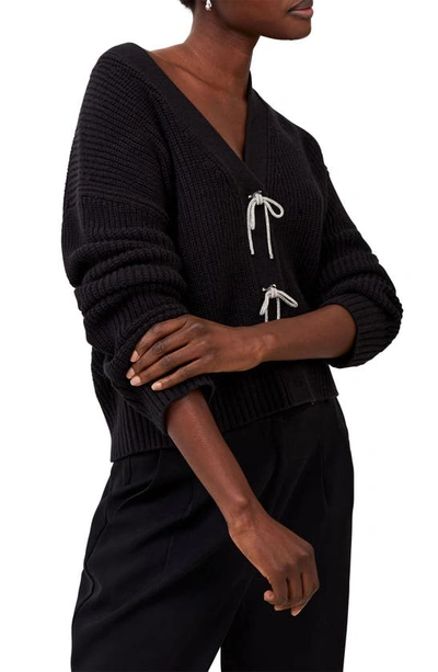 French Connection Babysoft Sparkly Bow Embellished Cardigan In Black