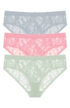 Natori Bliss Allure Lace 3-pack Girl Briefs In Bl/ Ros/ Dew