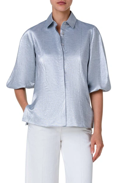 AKRIS PUNTO METALLIC PUFF SLEEVE BUTTON-UP SHIRT