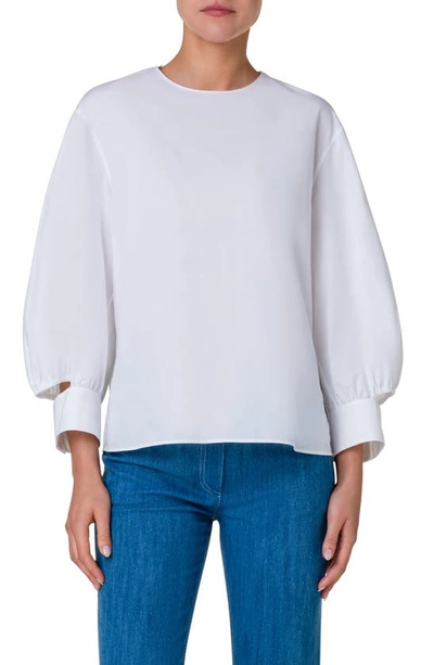 Akris Punto Puff-sleeve Poplin Cotton Blouse In Cream In White