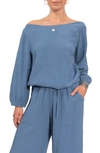 Everyday Ritual Penny Gauze Off-shoulder Top In Denim Blue