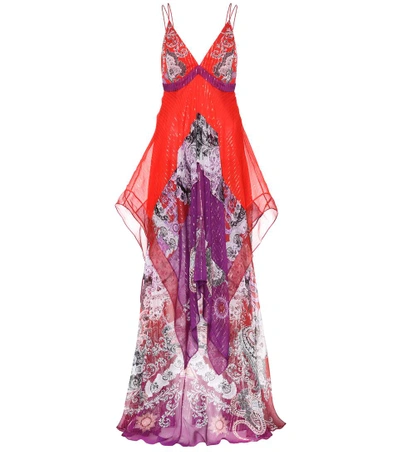 Roberto Cavalli Printed Silk Georgette Dress In Purple/red