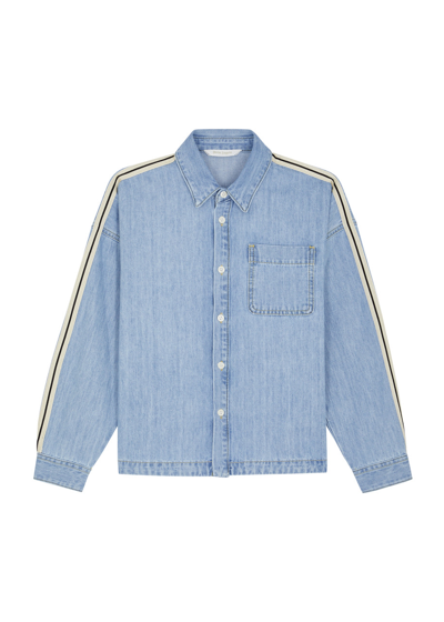 Palm Angels Kids Logo-print Chambray Shirt (4-12 Years) In Blue