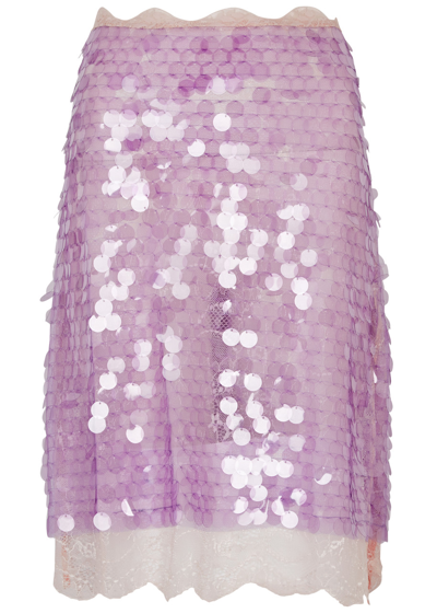 Siedres Helena Lace Trimmed Sequined Skirt Purple 42 In Lilac