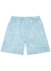 Versace Barocco Print Silk Shorts In Light Blue