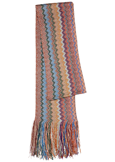 Missoni Skinny Zigzag Metallic-knit Scarf In Multicoloured