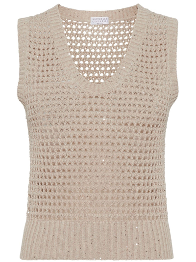 Brunello Cucinelli Perforated Tank Top In Light Camel