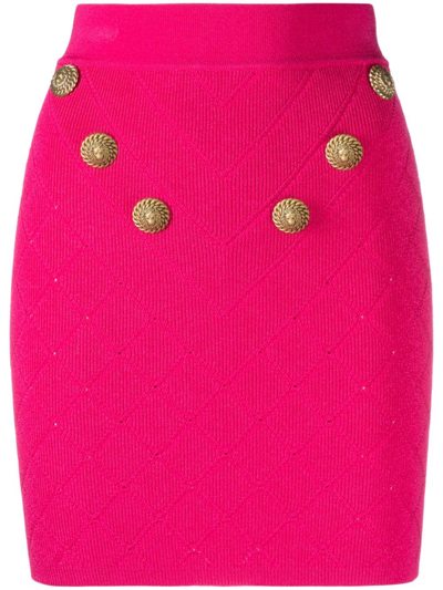 Balmain Lion-buttons Ribbed Mini Skirt In Fuchsia