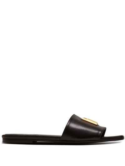 Balmain Dafne Leather Flats In Black